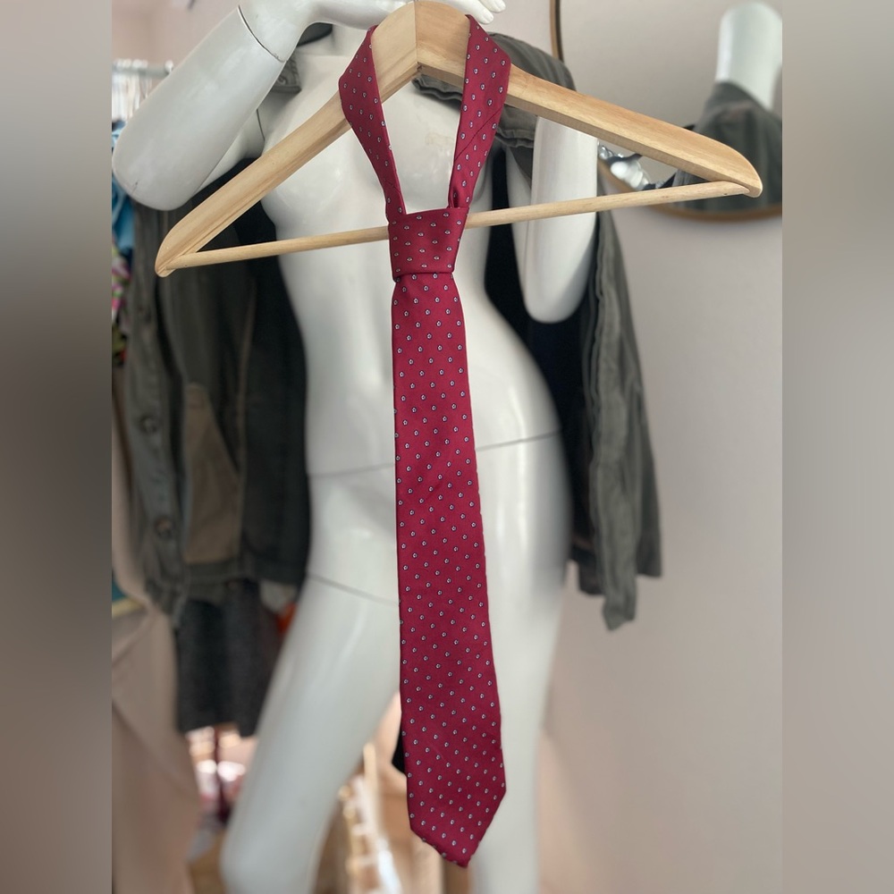 Rare Vintage Dior Italian Silk Burgundy Navy Diamond Hexagon Print Tie